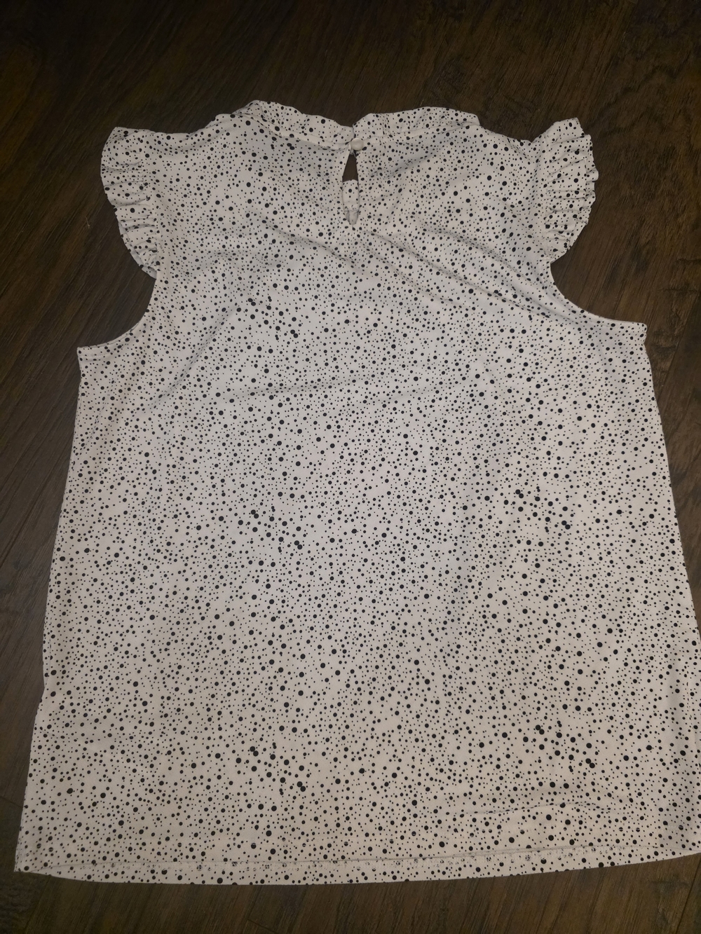 Adrianna Papell White Polka Dot Ruffle Neck Sleeveless Top - Picture 6 of 6